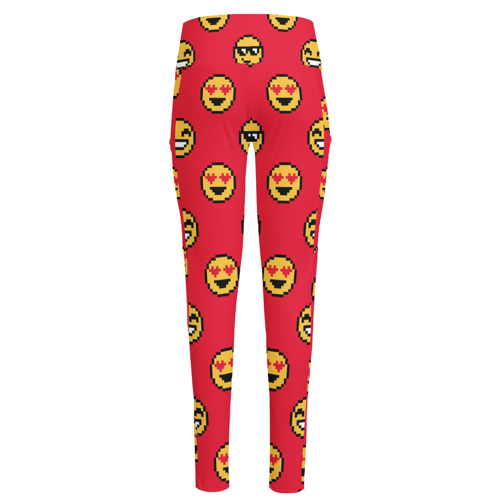 8-Bit Emoji Pattern Print High-Waisted Pocket Leggings