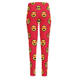 8-Bit Emoji Pattern Print High-Waisted Pocket Leggings