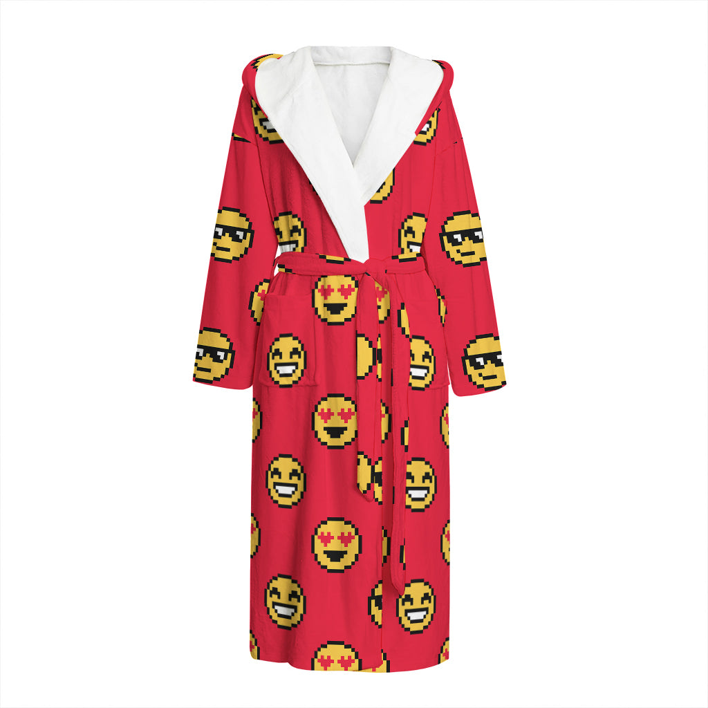 8-Bit Emoji Pattern Print Hooded Bathrobe