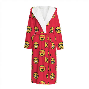 8-Bit Emoji Pattern Print Hooded Bathrobe