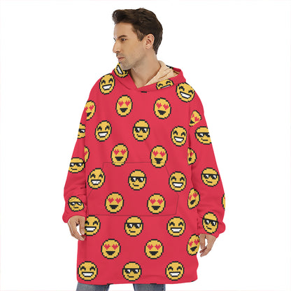 8-Bit Emoji Pattern Print Hoodie Blanket