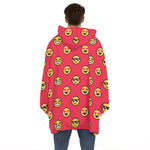 8-Bit Emoji Pattern Print Hoodie Blanket