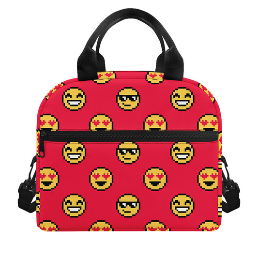 8-Bit Emoji Pattern Print Insulated Lunch Bag