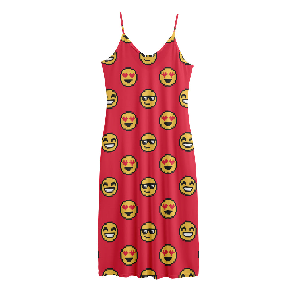 8-Bit Emoji Pattern Print Jersey Midi Cami Dress