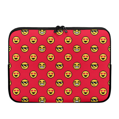 8-Bit Emoji Pattern Print Laptop Sleeve