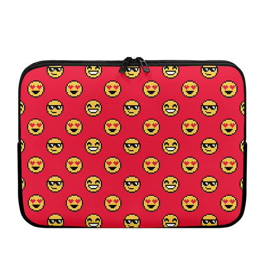 8-Bit Emoji Pattern Print Laptop Sleeve
