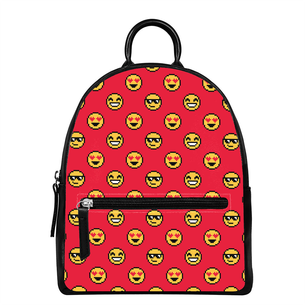 8-Bit Emoji Pattern Print Leather Backpack