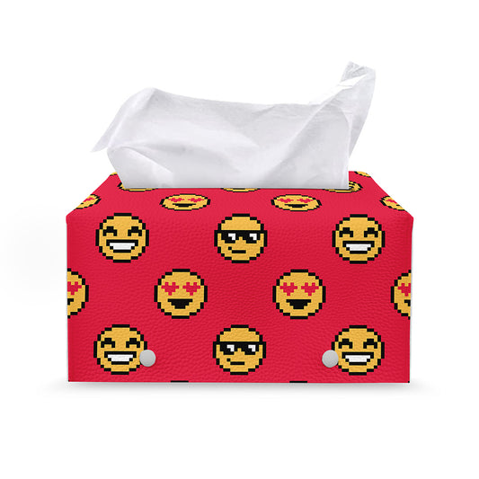 8-Bit Emoji Pattern Print Leather Tissue Box Cover