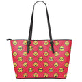 8-Bit Emoji Pattern Print Leather Tote Bag With Zipper