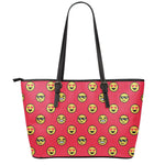 8-Bit Emoji Pattern Print Leather Tote Bag