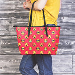 8-Bit Emoji Pattern Print Leather Tote Bag