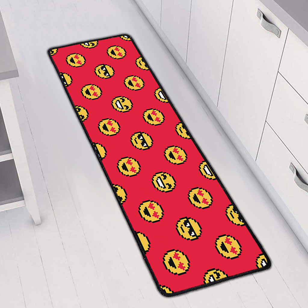 8-Bit Emoji Pattern Print Long Kitchen Mat
