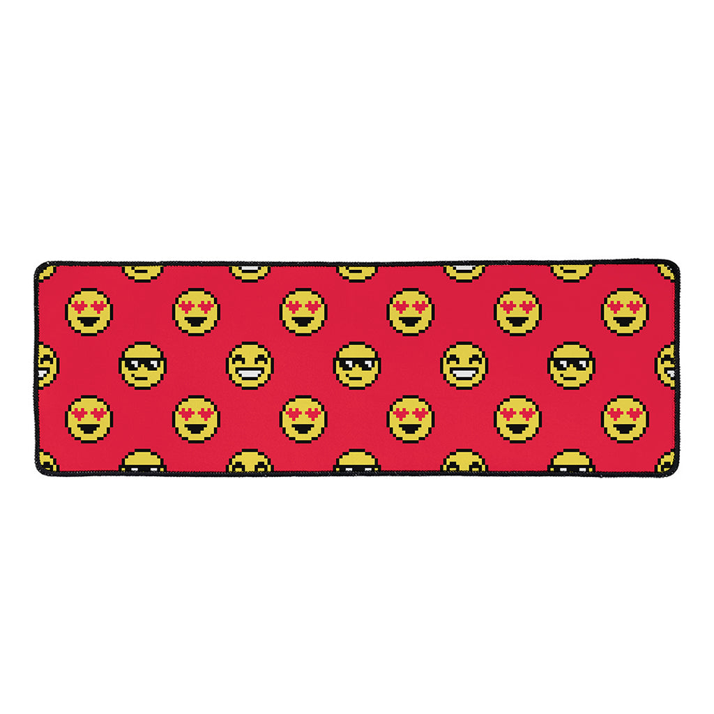 8-Bit Emoji Pattern Print Long Kitchen Mat
