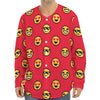 8-Bit Emoji Pattern Print Long Sleeve Baseball Jersey