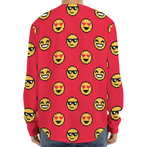 8-Bit Emoji Pattern Print Long Sleeve Baseball Jersey