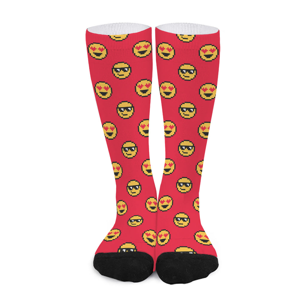 8-Bit Emoji Pattern Print Long Socks