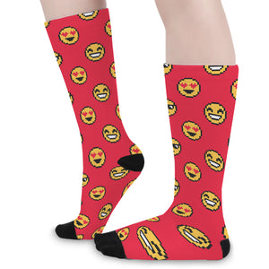 8-Bit Emoji Pattern Print Long Socks