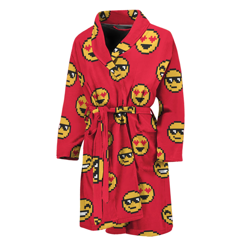 8-Bit Emoji Pattern Print Men's Bathrobe