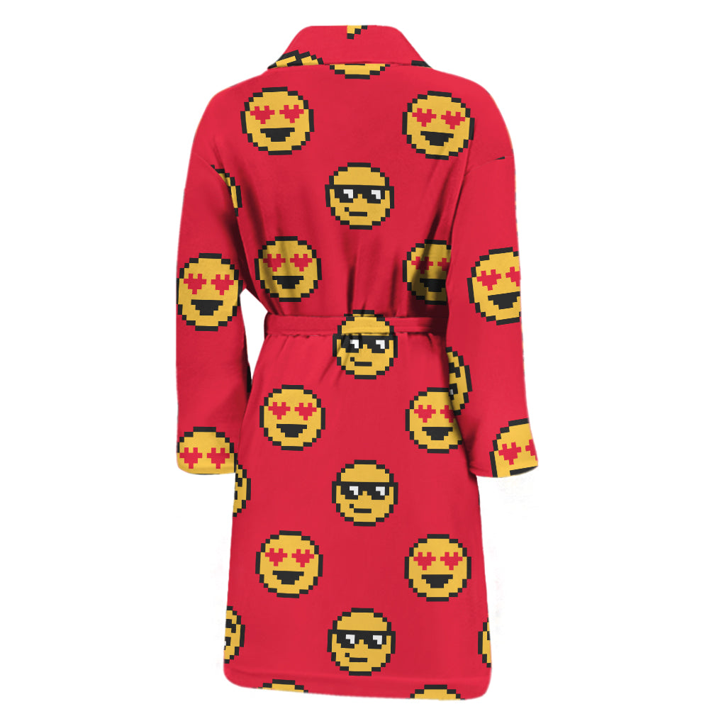 8-Bit Emoji Pattern Print Men's Bathrobe