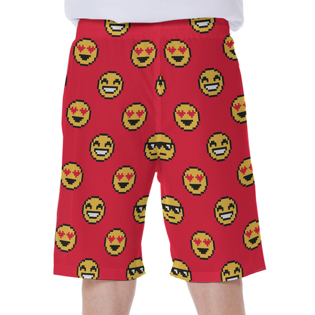 8-Bit Emoji Pattern Print Men's Beach Shorts