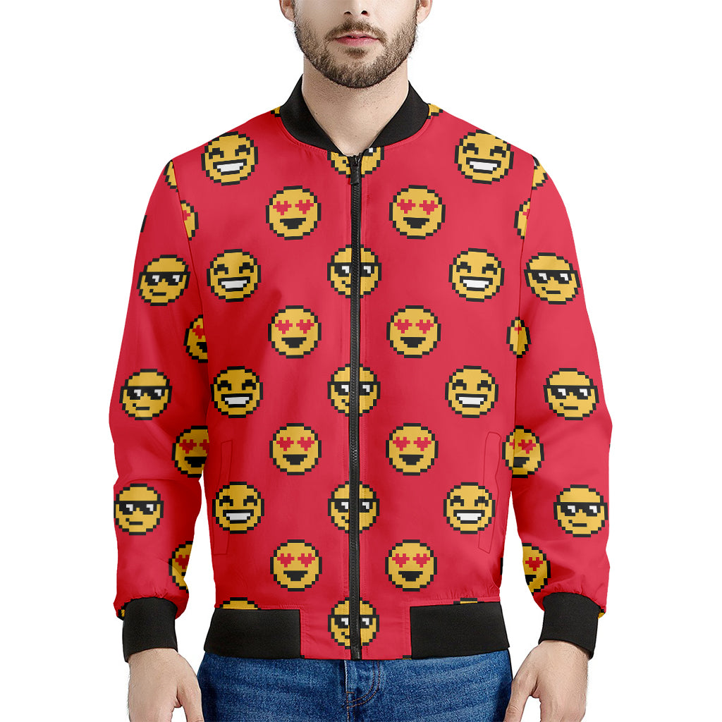 8-Bit Emoji Pattern Print Men's Bomber Jacket