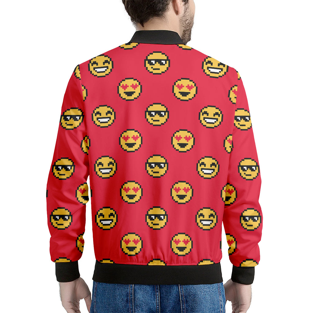 8-Bit Emoji Pattern Print Men's Bomber Jacket