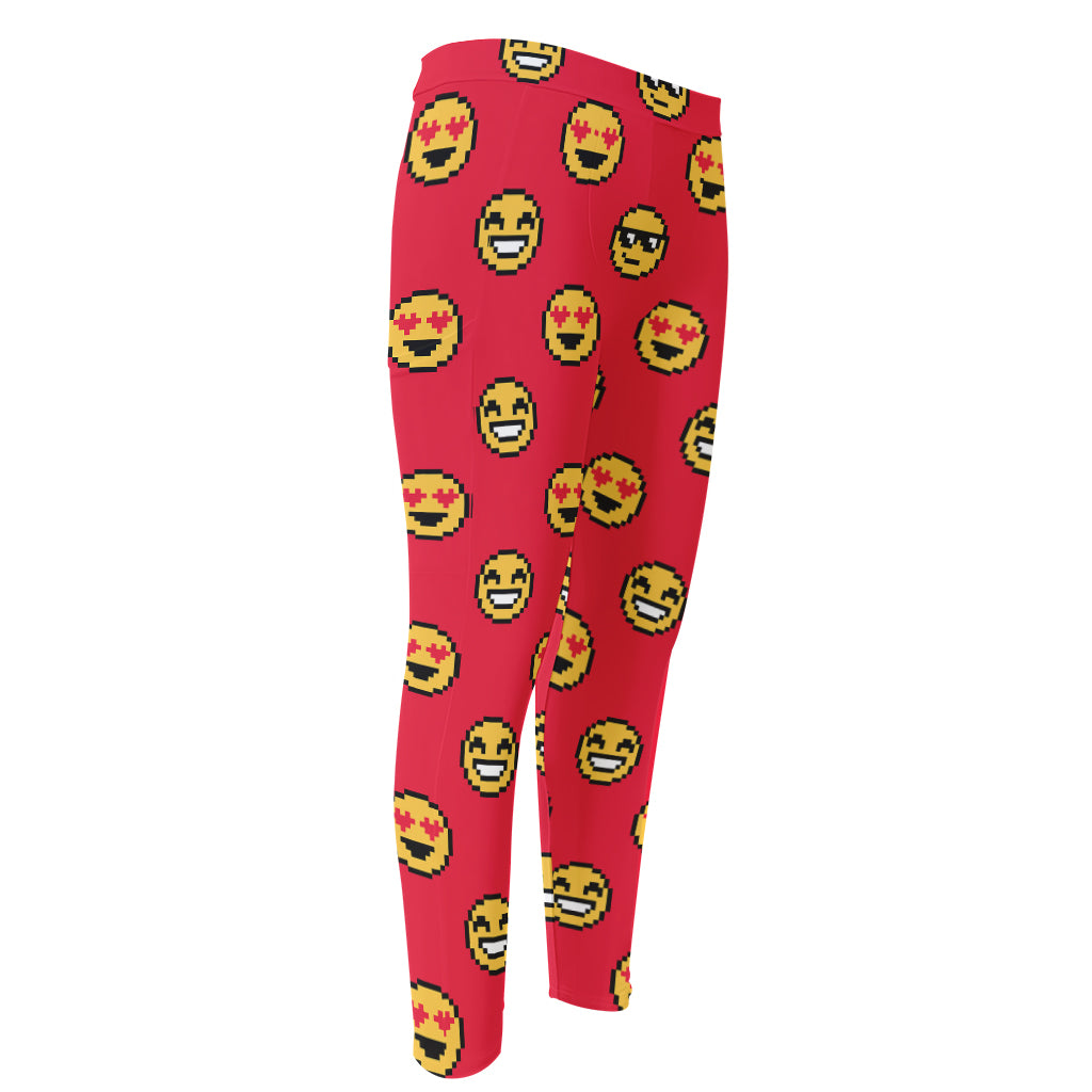 8-Bit Emoji Pattern Print Men's Compression Pants