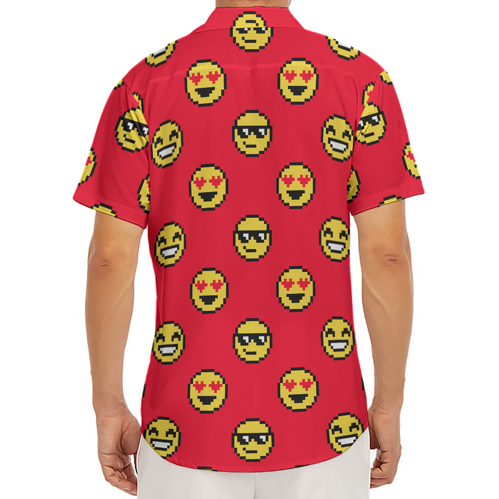 8-Bit Emoji Pattern Print Men's Deep V-Neck Shirt