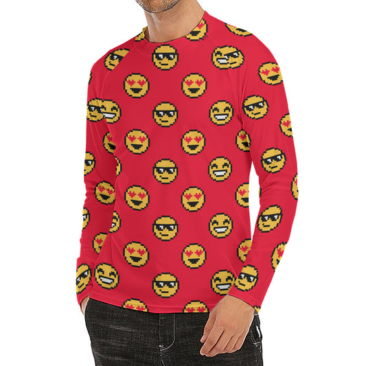 8-Bit Emoji Pattern Print Men's Long Sleeve Rash Guard