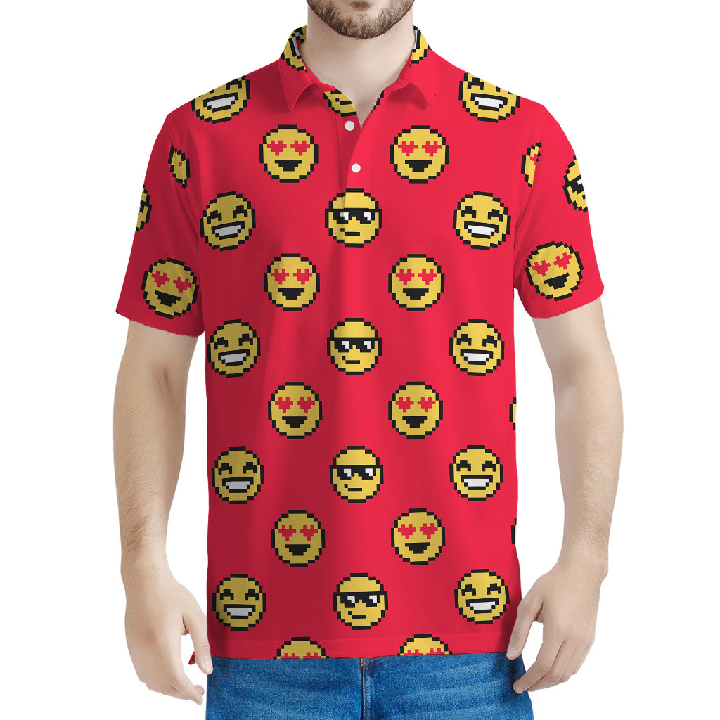 8-Bit Emoji Pattern Print Men's Polo Shirt