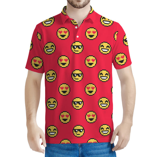8-Bit Emoji Pattern Print Men's Polo Shirt