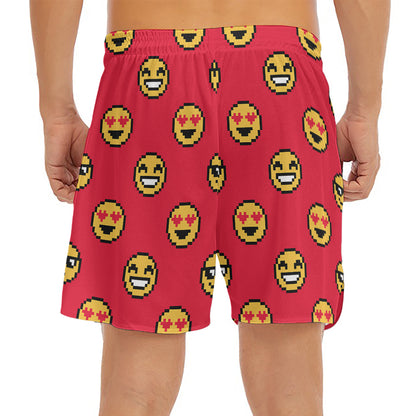 8-Bit Emoji Pattern Print Men's Split Running Shorts