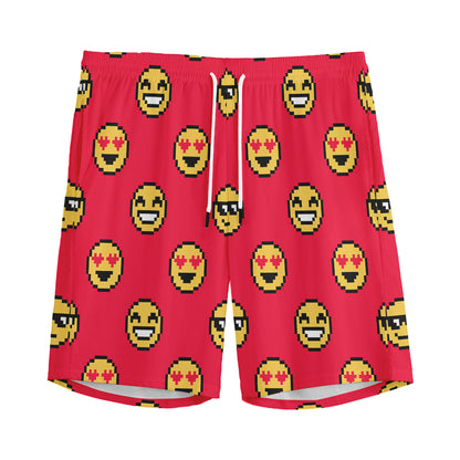 8-Bit Emoji Pattern Print Men's Sports Shorts