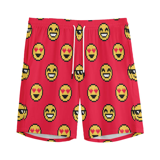 8-Bit Emoji Pattern Print Men's Sports Shorts