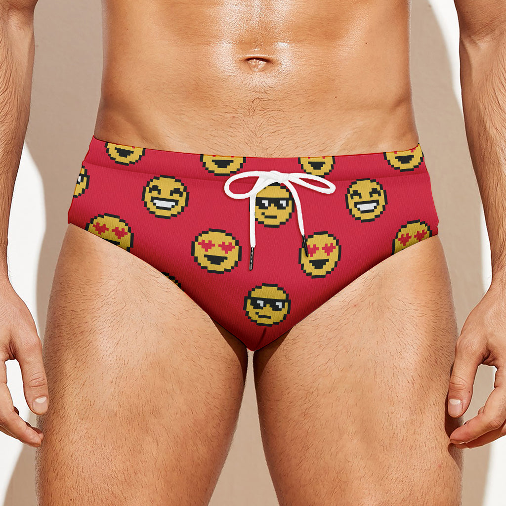 8-Bit Emoji Pattern Print Men's Swim Briefs