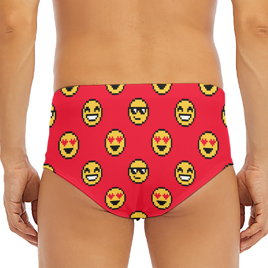 8-Bit Emoji Pattern Print Men's Triangle Swim Briefs