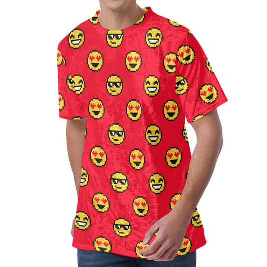 8-Bit Emoji Pattern Print Men's Velvet T-Shirt