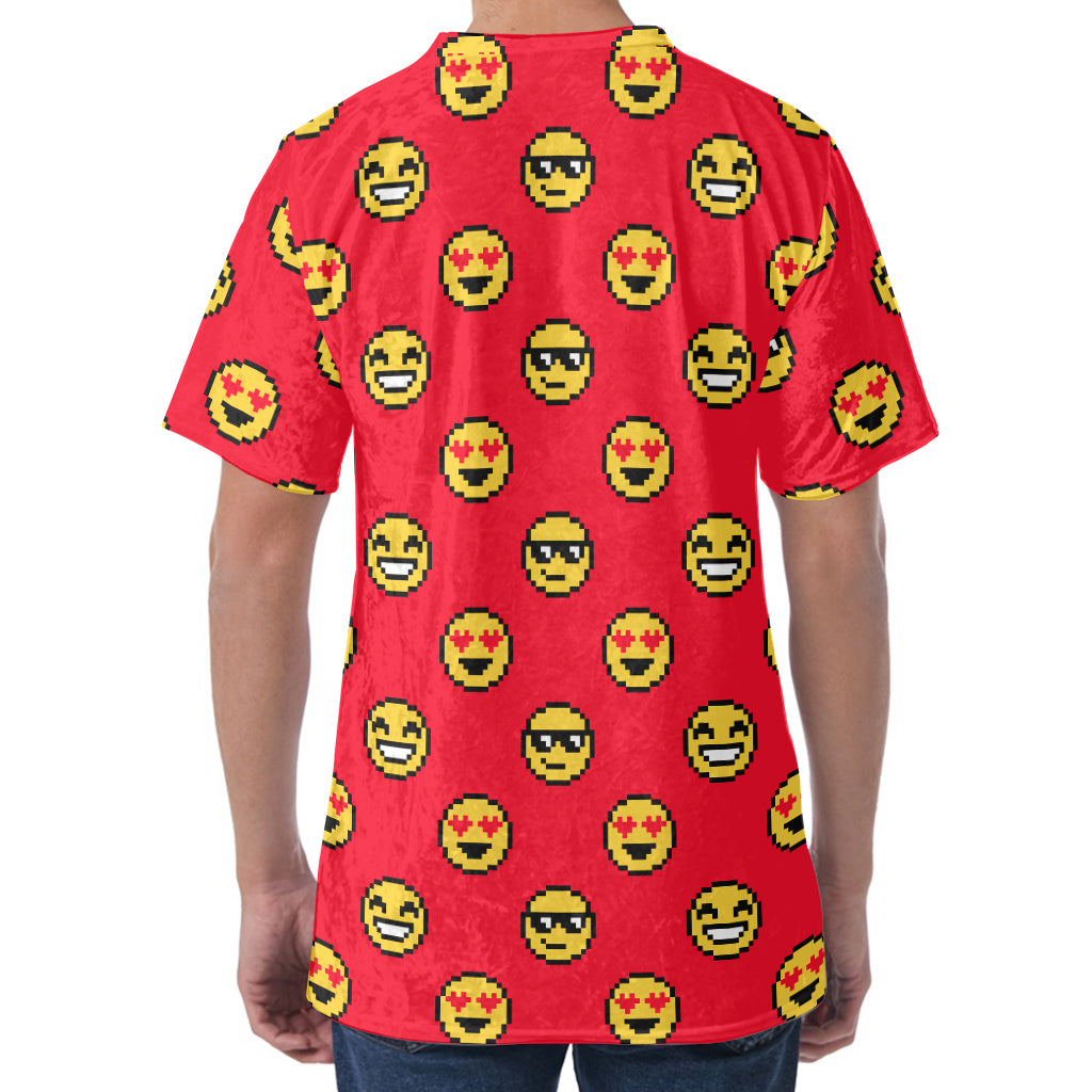 8-Bit Emoji Pattern Print Men's Velvet T-Shirt