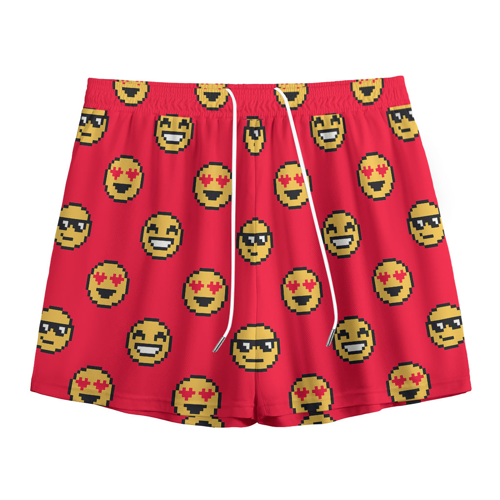 8-Bit Emoji Pattern Print Mesh Shorts