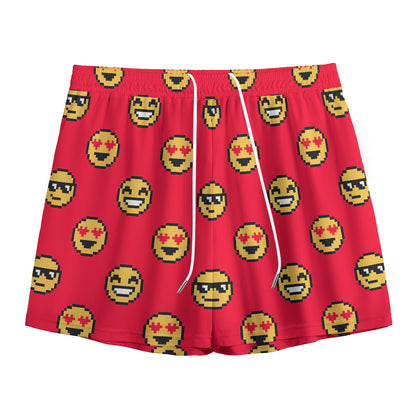 8-Bit Emoji Pattern Print Mesh Shorts