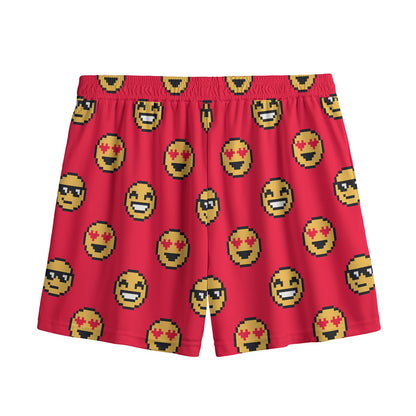 8-Bit Emoji Pattern Print Mesh Shorts
