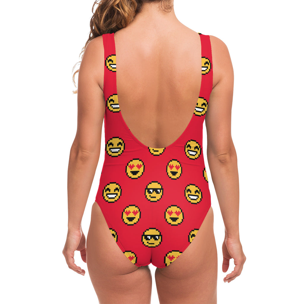 8-Bit Emoji Pattern Print One Piece Swimsuit