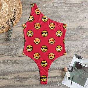 8-Bit Emoji Pattern Print One Shoulder Bodysuit