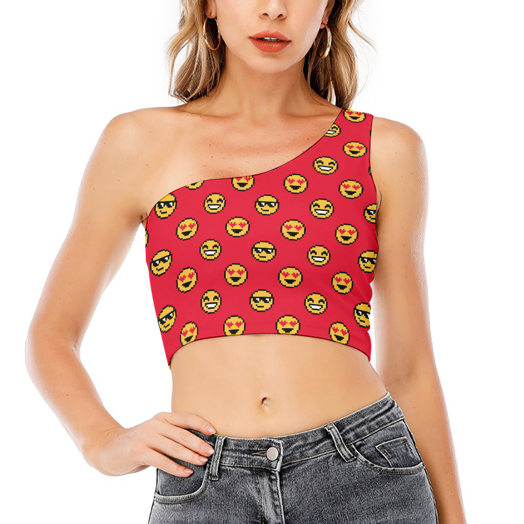 8-Bit Emoji Pattern Print One Shoulder Crop Top