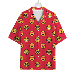 8-Bit Emoji Pattern Print Rayon Hawaiian Shirt