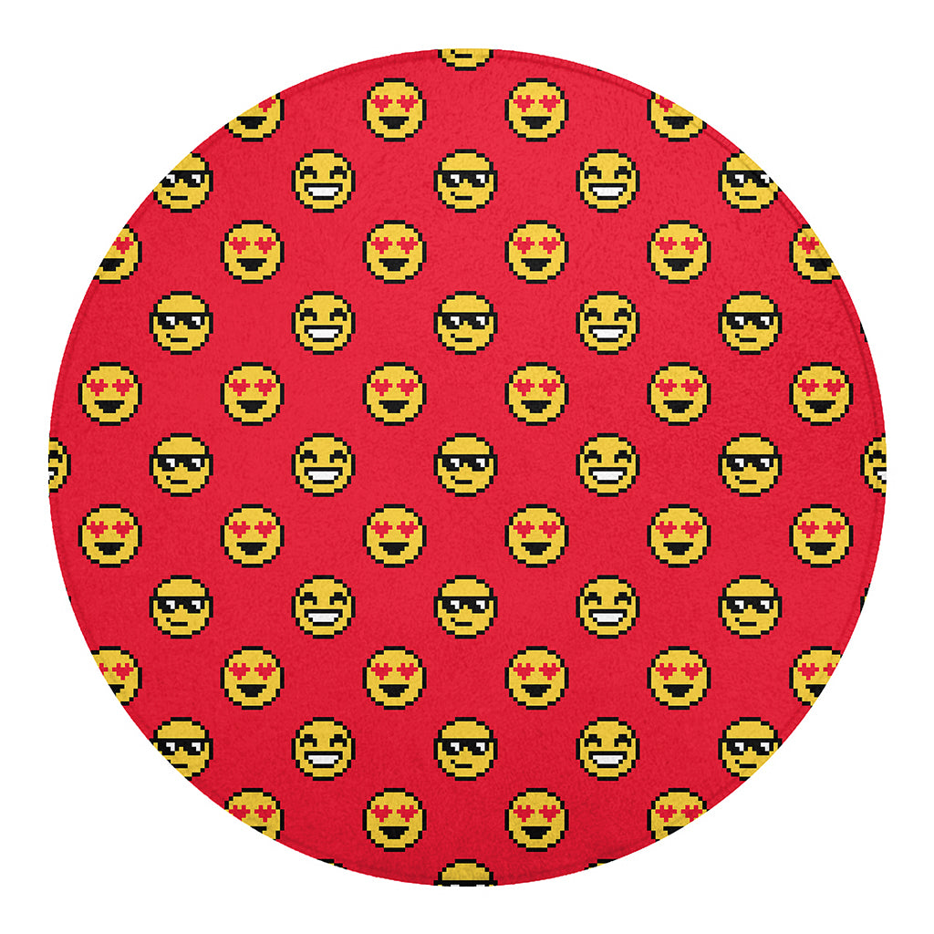 8-Bit Emoji Pattern Print Round Blanket