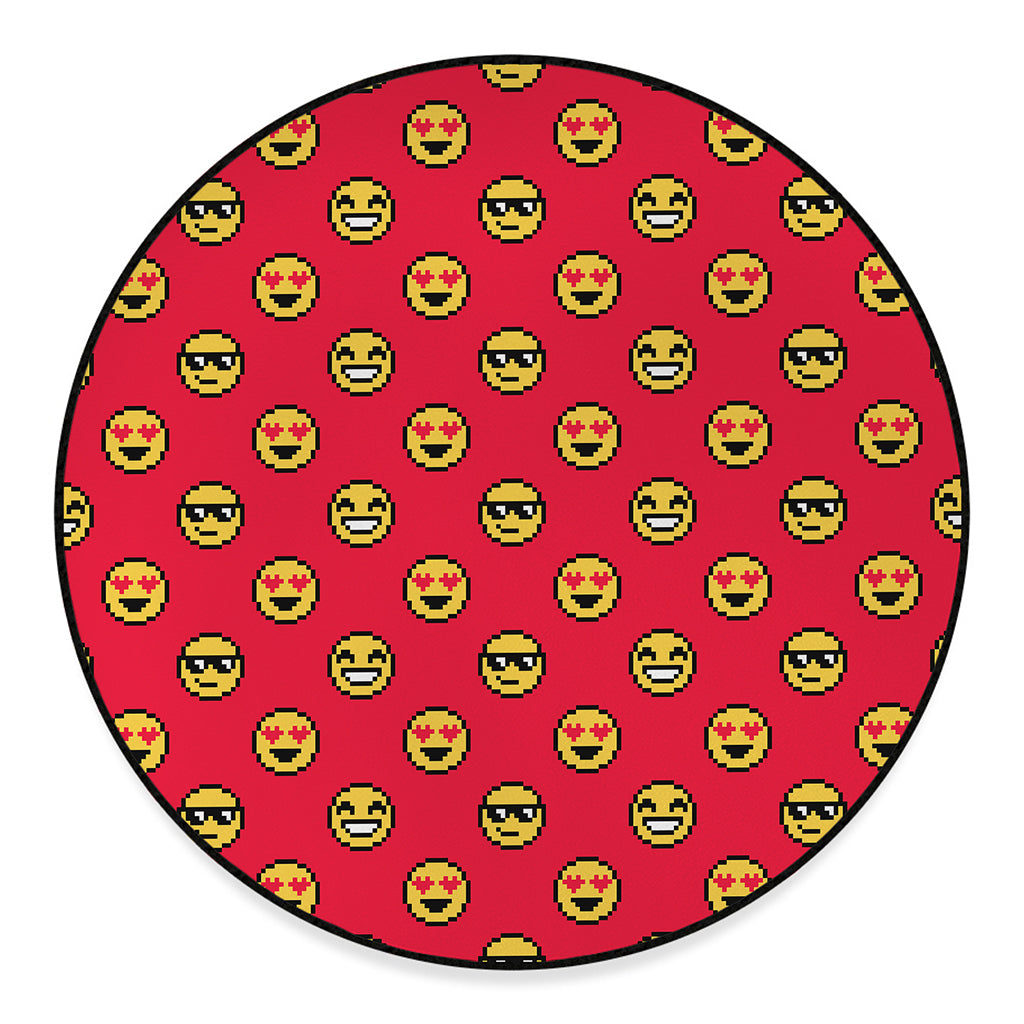 8-Bit Emoji Pattern Print Round Floor Mat