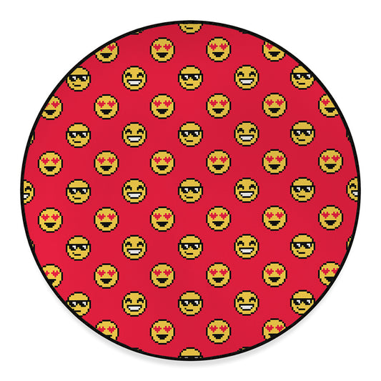 8-Bit Emoji Pattern Print Round Floor Mat