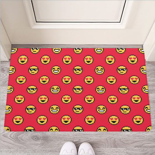 8-Bit Emoji Pattern Print Rubber Doormat