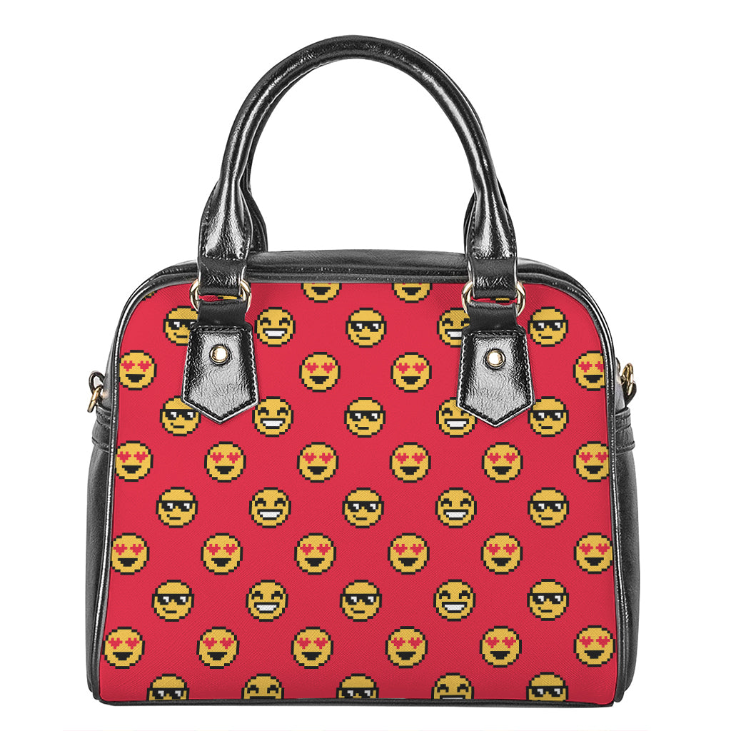 8-Bit Emoji Pattern Print Shoulder Handbag